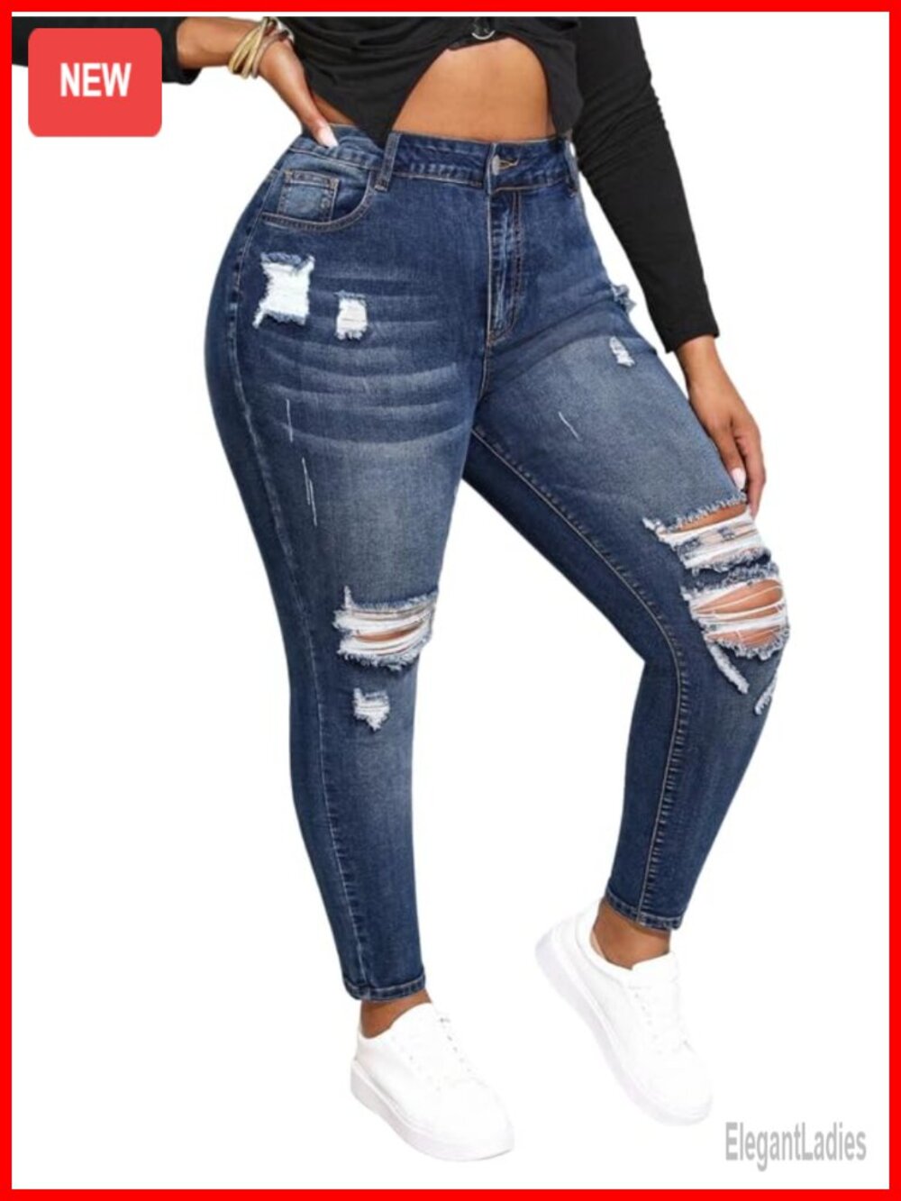 Plus Size High Waisted Stretchy Skinny Jeggings Distressed Ripped Jeans